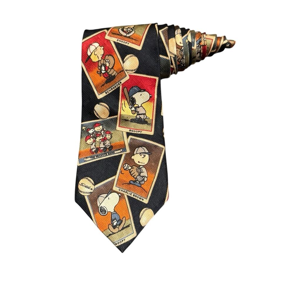 Peanuts Play Ball! Baseball Snoopy Charlie Brown Vintage Novelty Necktie Silk